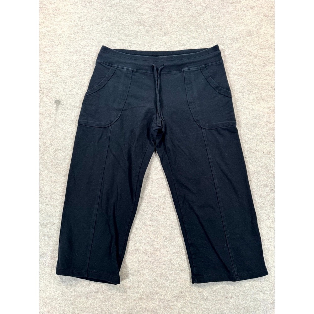 Eddie Bauer Womens Capri Pants Medium Black Cotton Stretch Drawstring SU5912